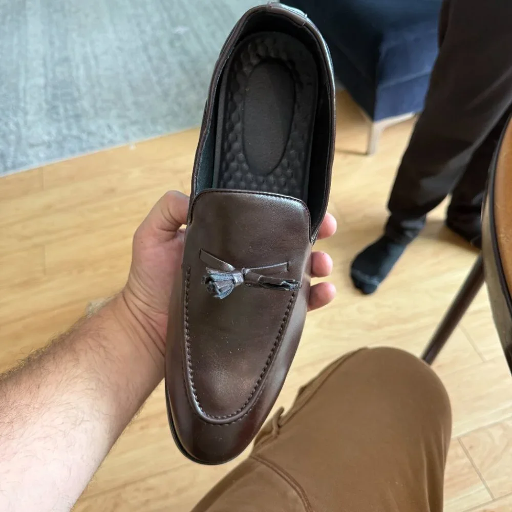 Santimon Mens US 6-11 Brown Fashion Loafers Leather Casual‎ Tassel Slip On Shoes